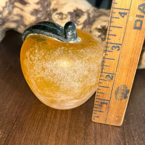 Franco Moretti Murano Scavo glass apple figurine orange & green